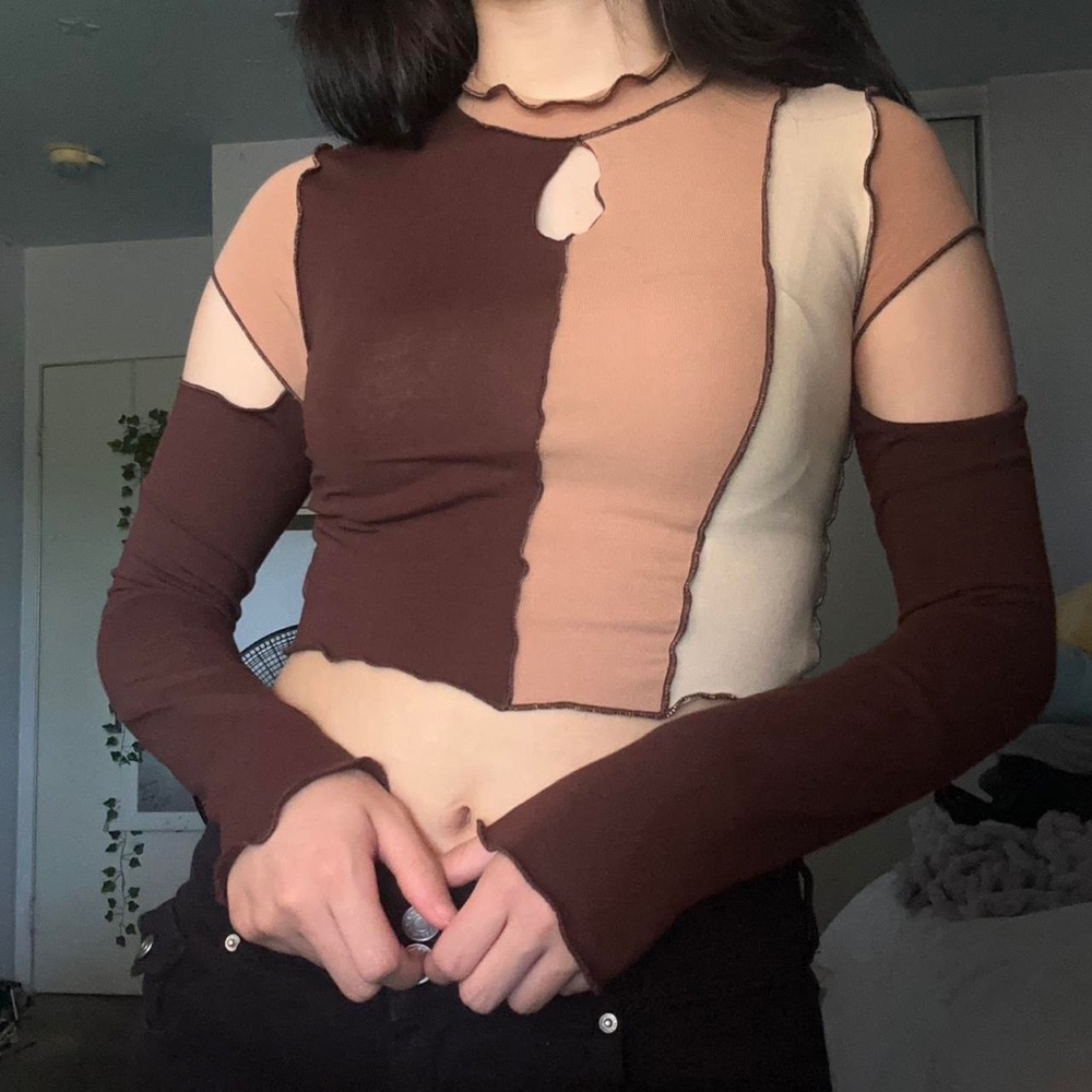 the coolest stitched brown long sleeve top